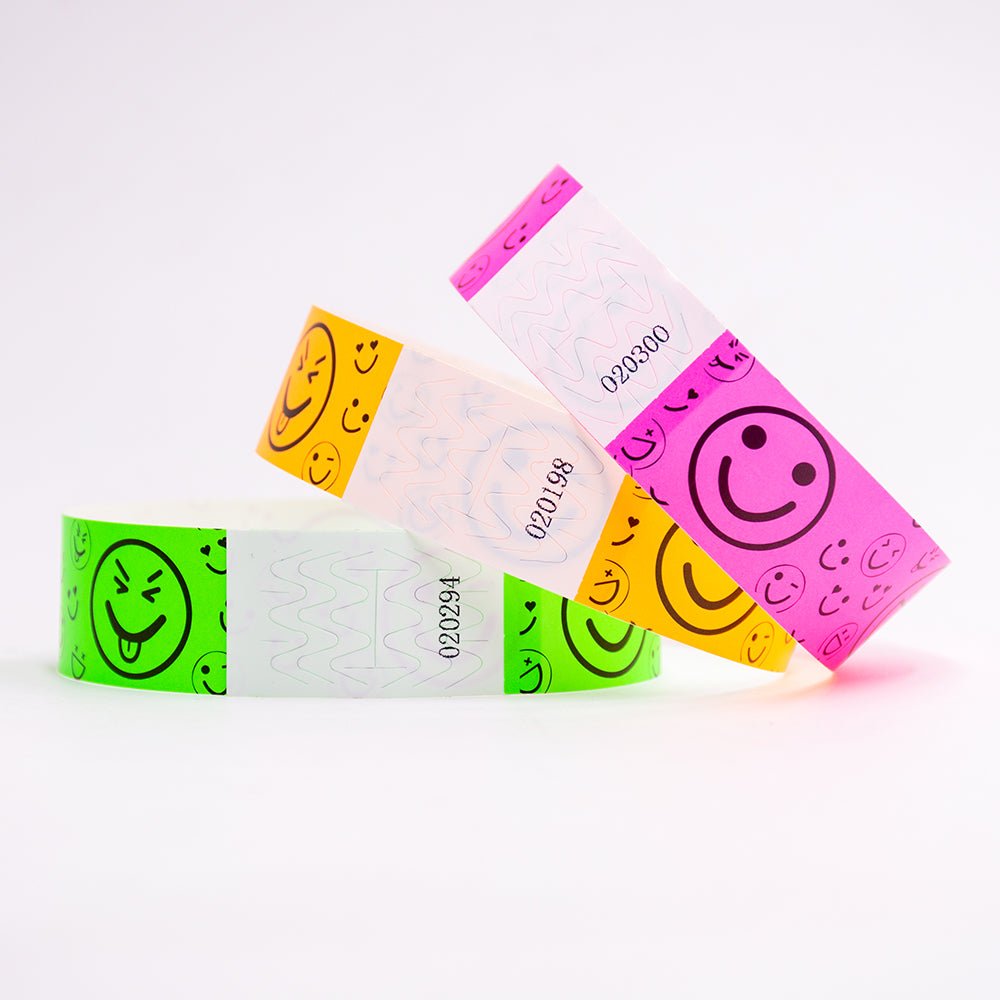 Synthetic Paper (PVC) Pre printed Smiley face wristbands for adults and kids - Bellatools