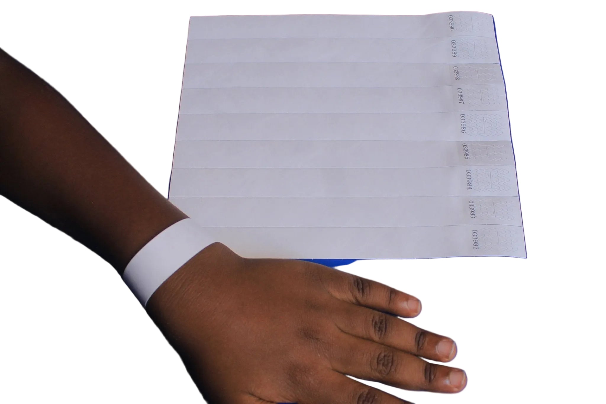 Plain Tyvek paper wristband with tamper-evident adhesive closure